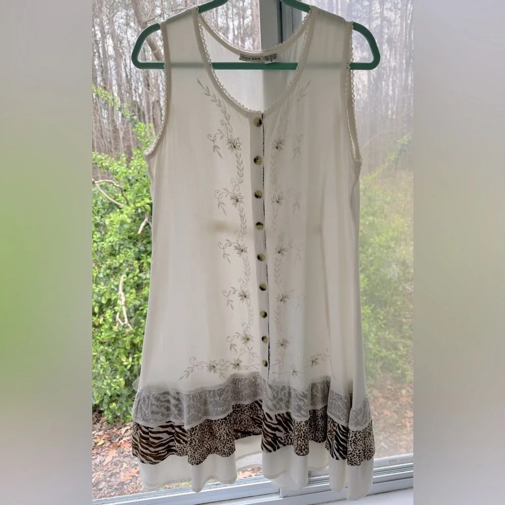 Raya Sun S Swing tank swing dress with triple layered flowing hem, ties in back